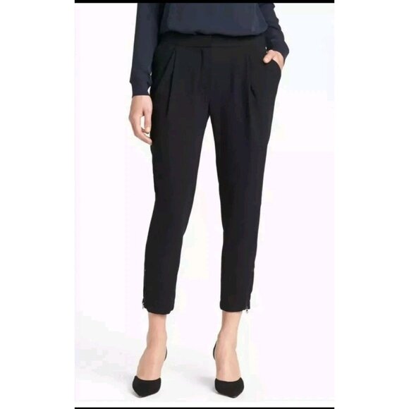 NWT Vince Pleated Slouchy Jogger in Black Crepe Ankle Zip Crop Pants 10 $255